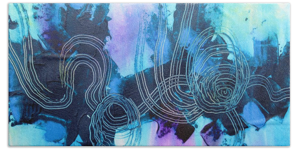 Abstract Bath Towel featuring the painting Blue on Blue by Louise Adams