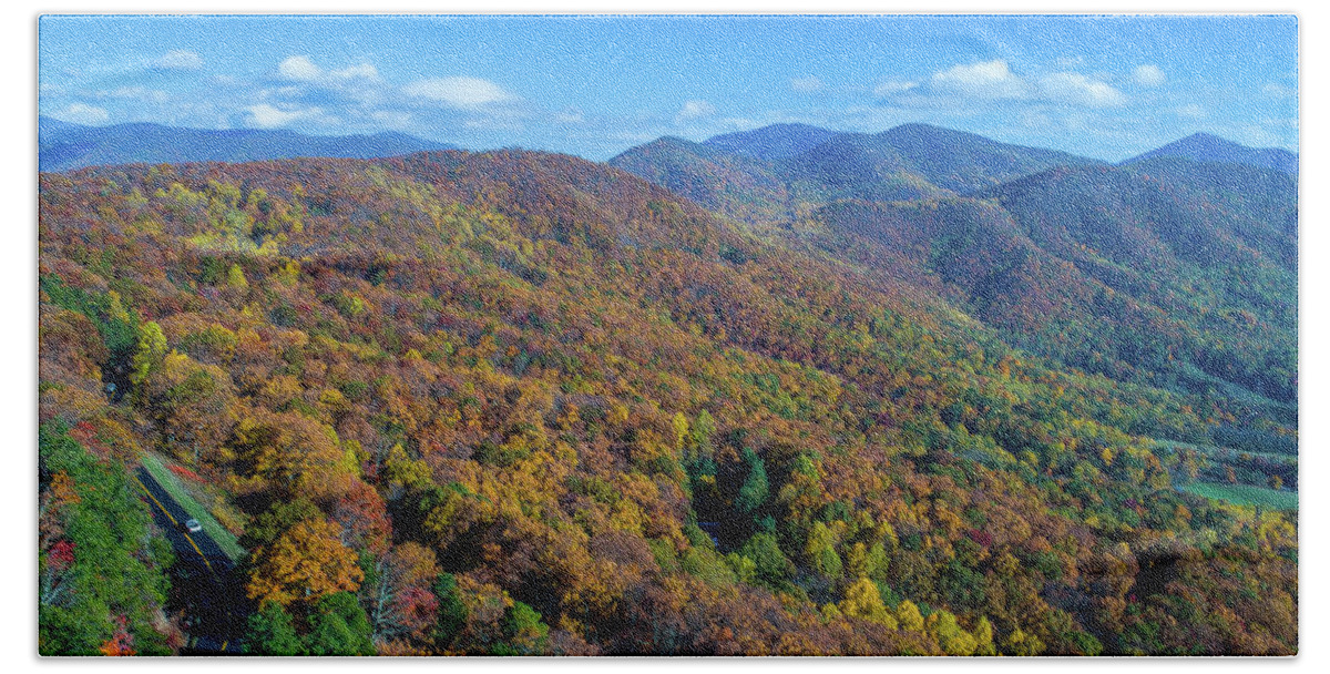 Blue Ridge Parkway Hand Towel featuring the photograph Blue Ridge Parkway Fall Colors 2 by Star City SkyCams