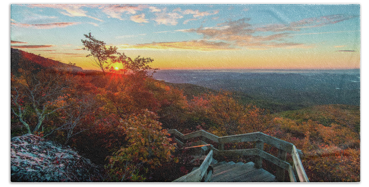 Sunrise Bath Towel featuring the photograph Blue Ridge Parkway NC Autumn Stairway by Robert Stephens
