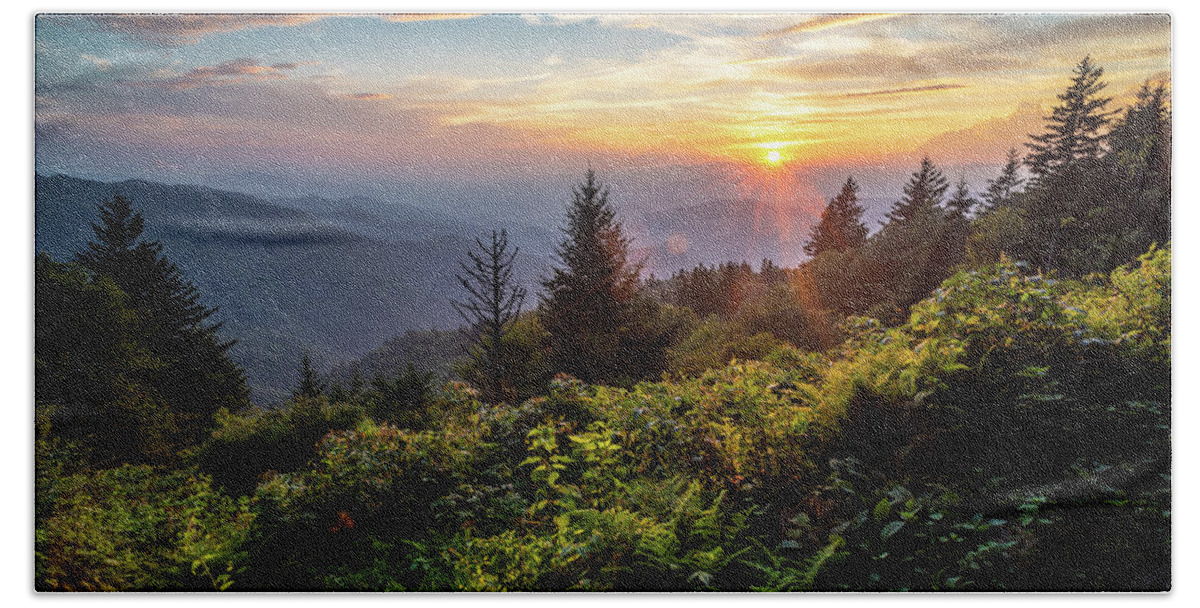 Outdoors Bath Towel featuring the photograph Blue Ridge Parkway NC Summer Sunset Scenic by Robert Stephens