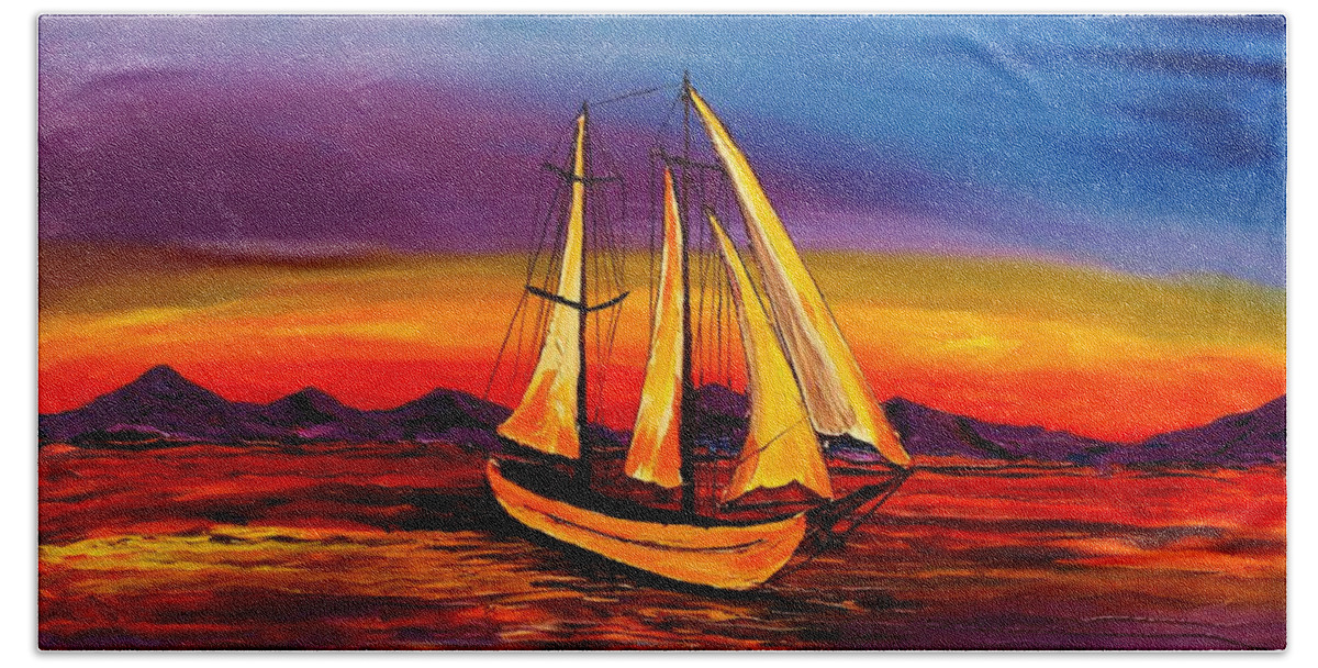  Hand Towel featuring the painting Blue Sails #2 by James Dunbar