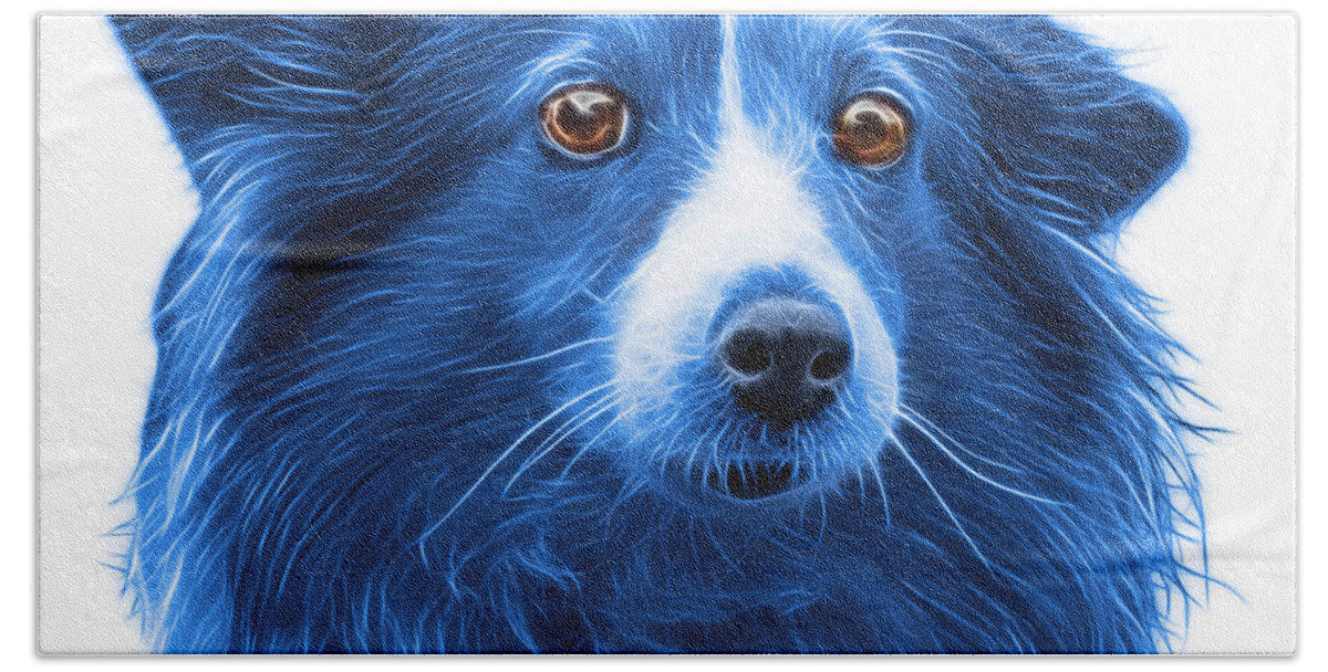 Sheltie Hand Towel featuring the mixed media Blue Shetland Sheepdog Dog Art 9973 - WB by James Ahn