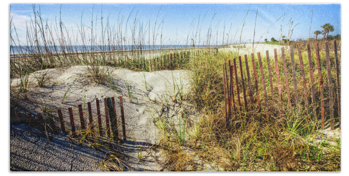 Clouds Hand Towel featuring the photograph Blue Sky Dunes by Debra and Dave Vanderlaan