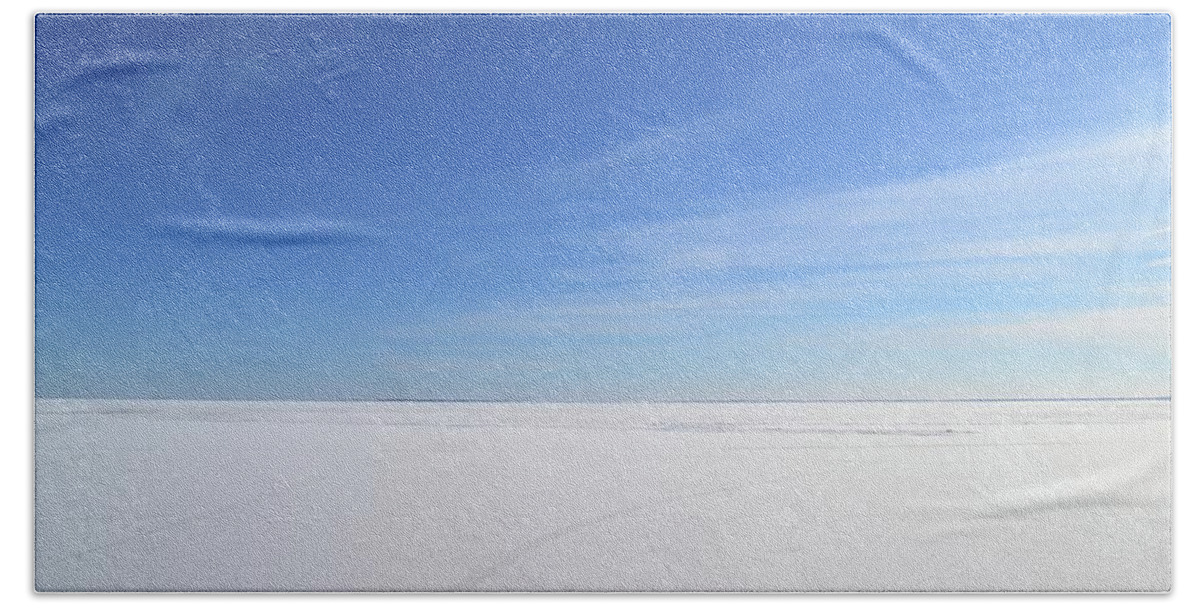 Abstract Bath Towel featuring the photograph Blue Sky Over Frozen Lake Simcoe by Lyle Crump