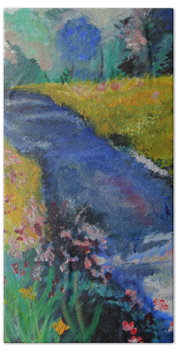 Landscape Bath Towel featuring the painting Blue Stream by Julie Lueders 