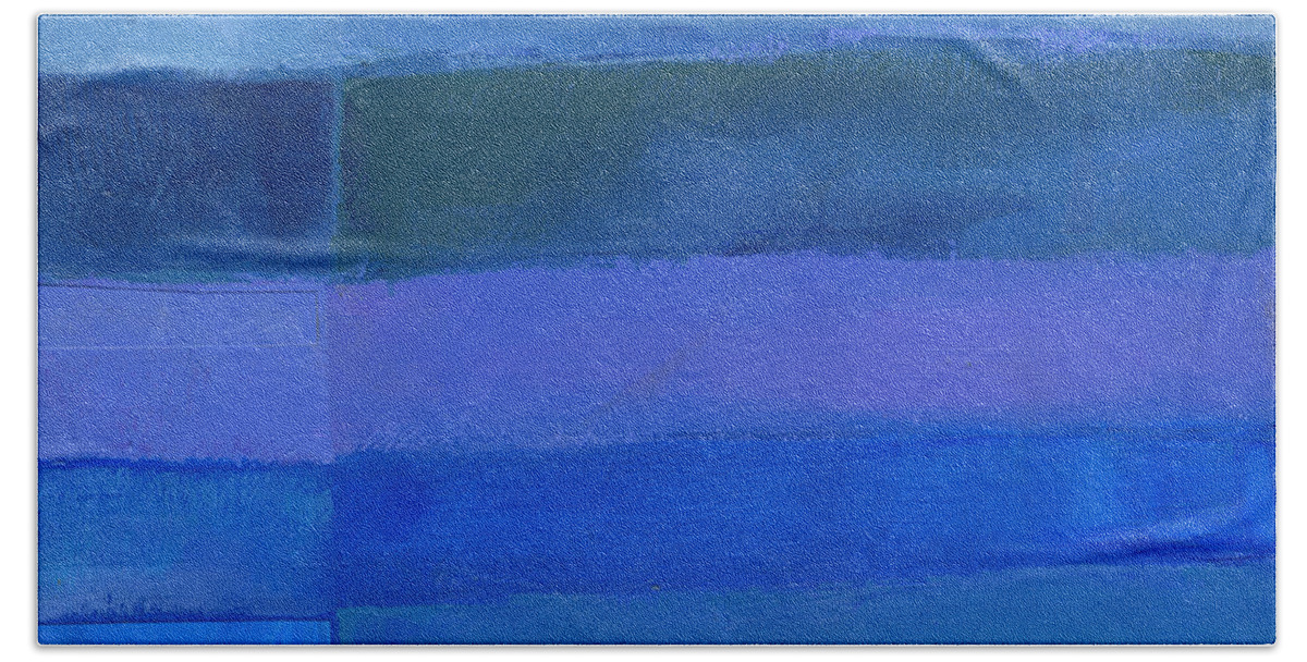 Abstract Art Bath Sheet featuring the painting Blue Stripes 2 by Jane Davies