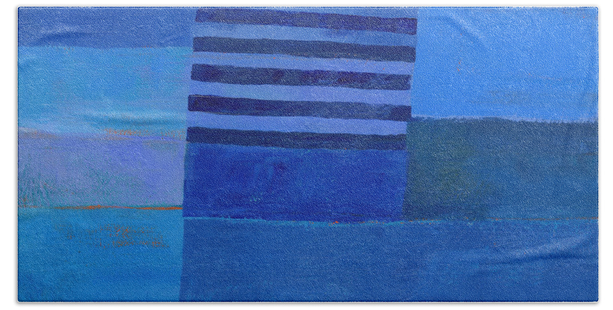 Abstract Art Bath Sheet featuring the painting Blue Stripes 7 by Jane Davies