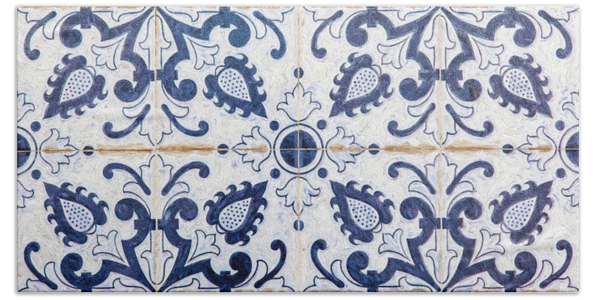 David Letts Hand Towel featuring the painting Blue Tile of Portugal by David Letts