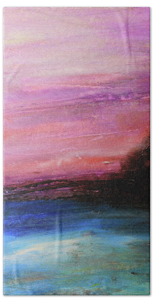 Pink Hand Towel featuring the painting Blue Water Abstract by April Burton