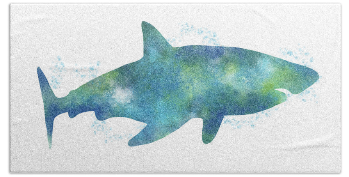 Watercolor Hand Towel featuring the painting Blue Watercolor Shark- Art by Linda Woods by Linda Woods