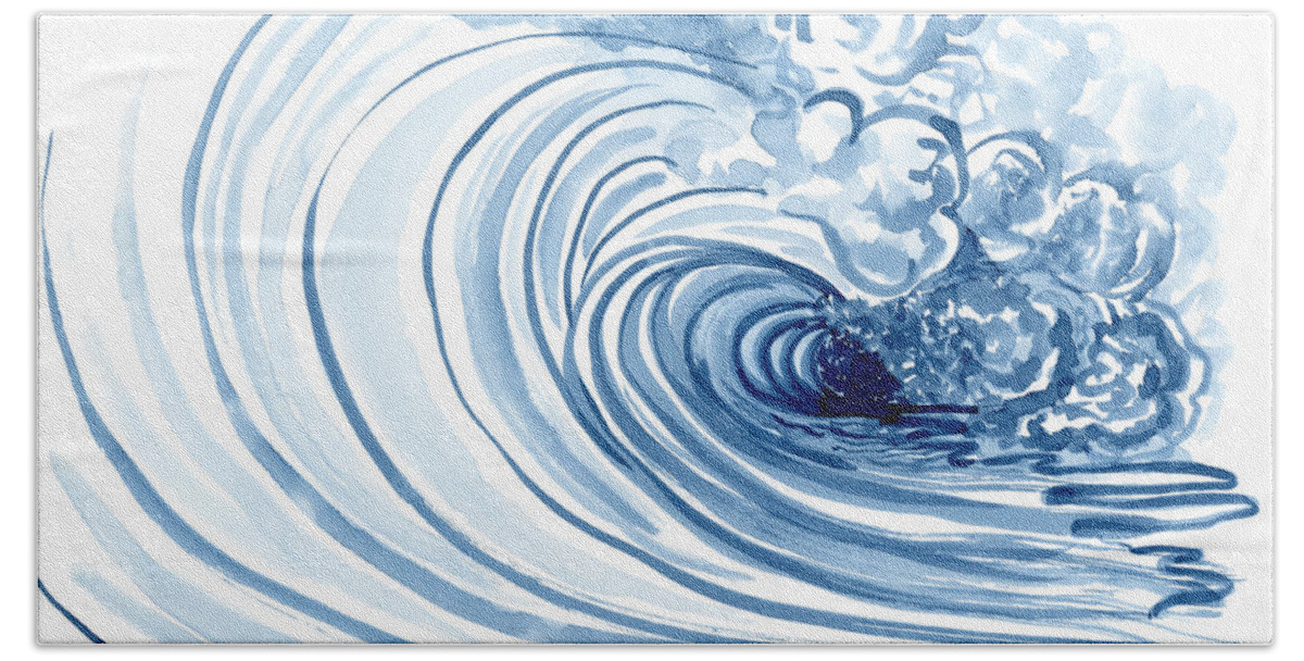 Modern Bath Towel featuring the painting Blue Wave Modern Loose Curling Wave by Audrey Jeanne Roberts