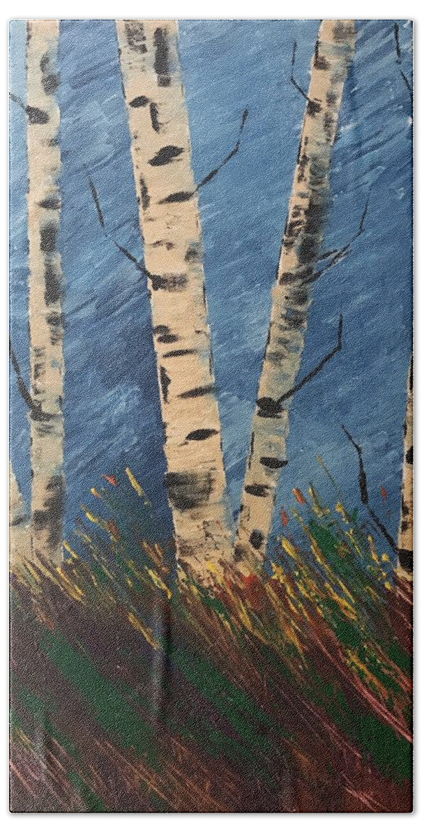 Palette Knife Bath Towel featuring the painting Blue Wind Blew by Jim McCullaugh