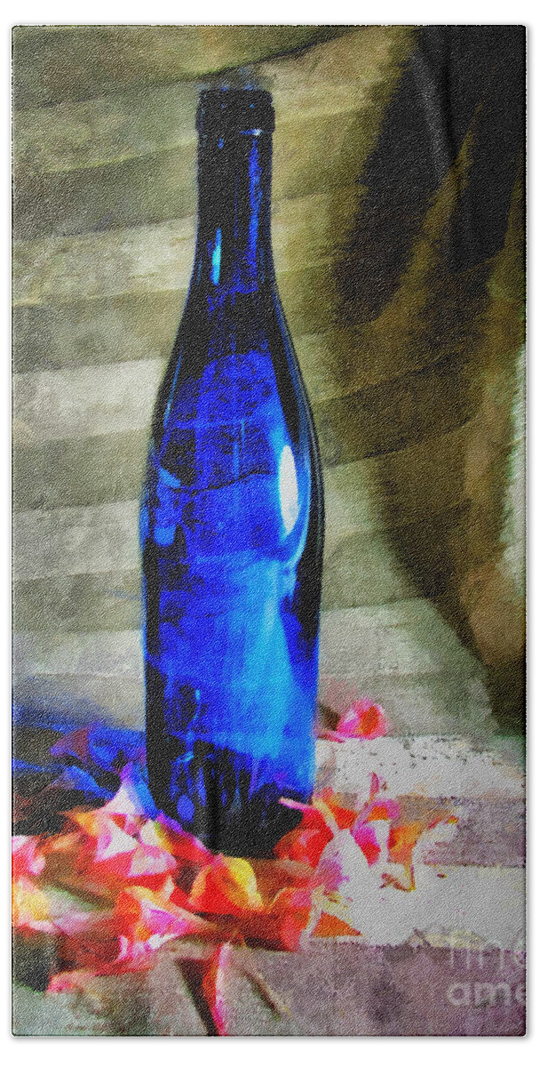 Bottle Bath Towel featuring the photograph Blue Wine Bottle by Todd Blanchard