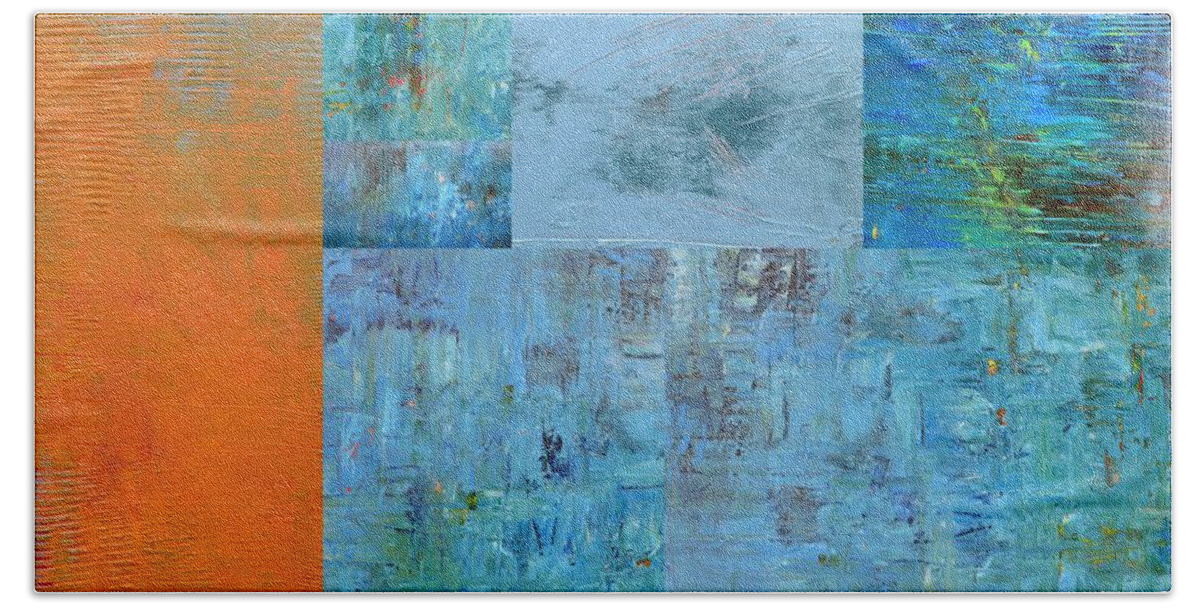 Monochromatic Hand Towel featuring the painting Blue with Orange 2.0 by Michelle Calkins