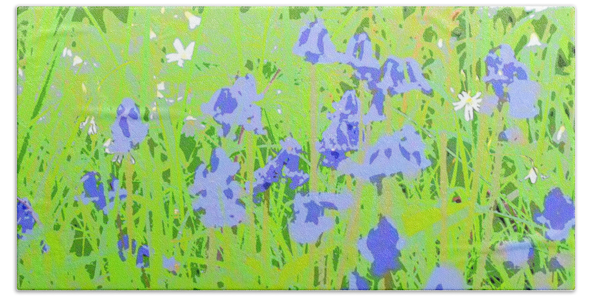 Flowers Bath Towel featuring the photograph Bluebells on Green by Mark Egerton