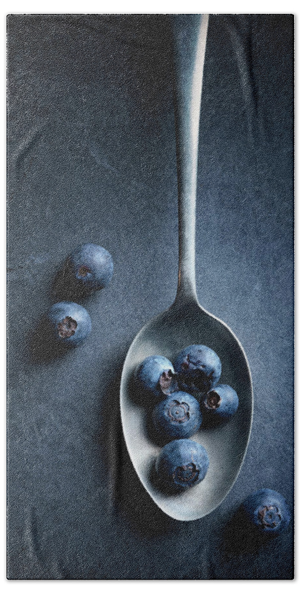 Blueberries Bath Towel featuring the photograph Blueberries on spoon Still Life by Johan Swanepoel