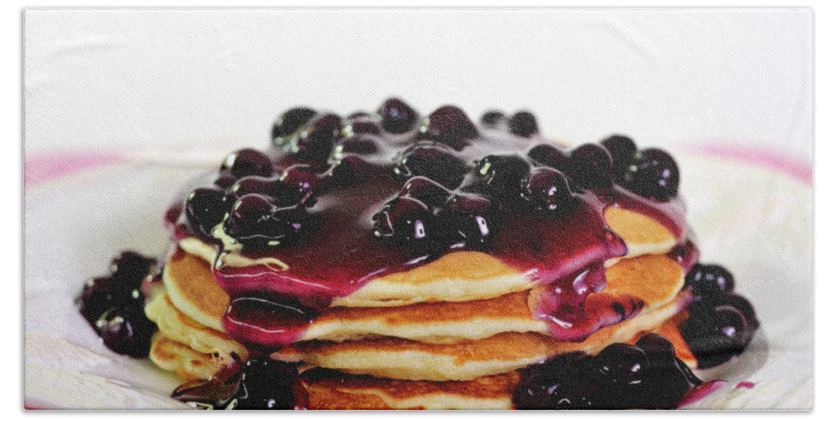 Blueberry Pancakes Hand Towel featuring the photograph Blueberry Pancakes by Betty LaRue