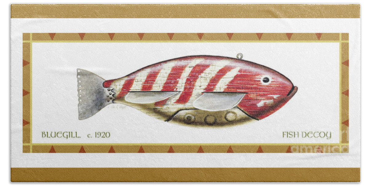Jq Licensing Bath Towel featuring the painting Bluegill Ice Spearing Decoy by Jon Q Wright