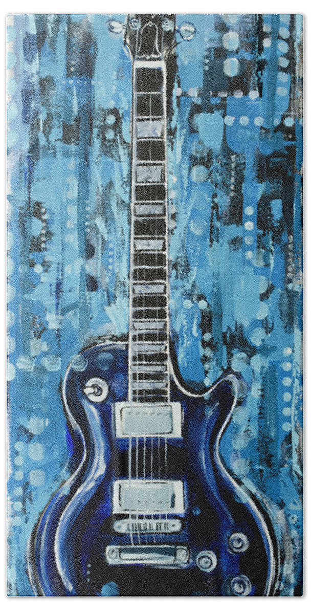 Blues Bath Towel featuring the painting Blues Guitar by John Gibbs