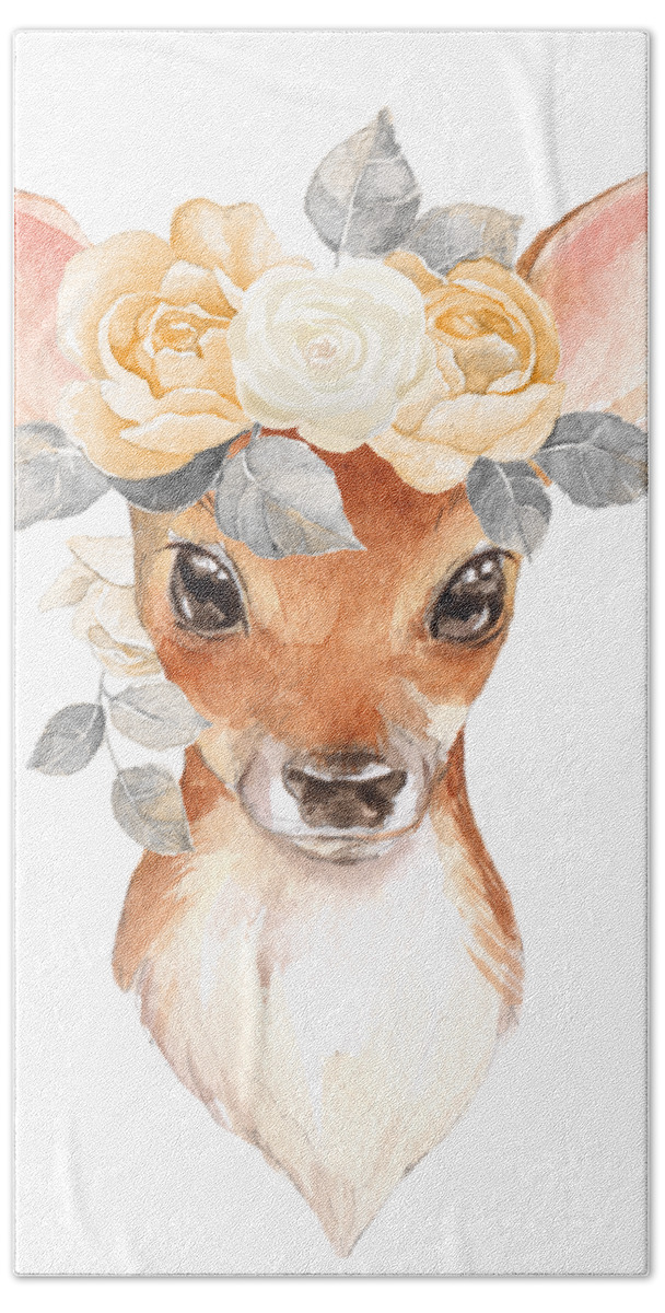 Deer Hand Towel featuring the digital art Blush Floral Deer by Pink Forest Cafe