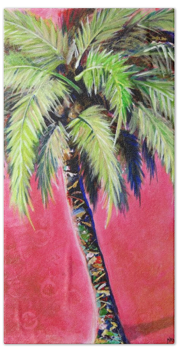 Blushing Pink Palm Bath Towel featuring the painting Blushing Pink Palm by Kristen Abrahamson