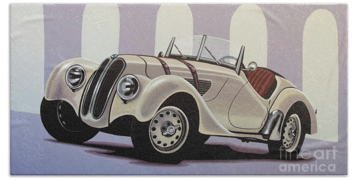 Bmw 328 Roadster Hand Towel featuring the painting BMW 328 Roadster 1936 Painting by Paul Meijering