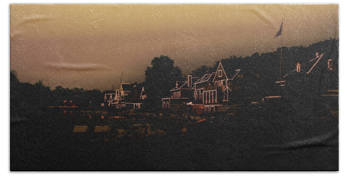 Boathouse Hand Towel featuring the photograph Boathouse Row from the Lagoon before Dawn by Bill Cannon