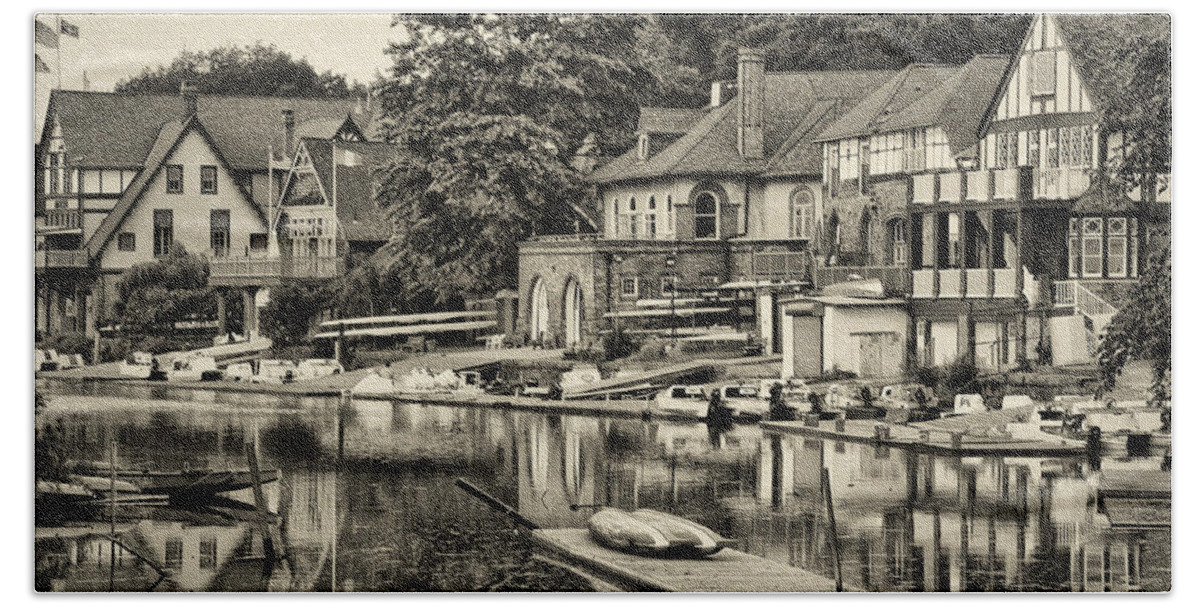 Boathouse Row In Sepia Bath Towel featuring the photograph Boathouse Row in Sepia by Bill Cannon