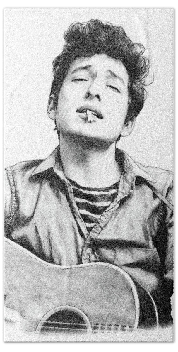 Bob Dylan Is An American Songwriter Bath Towel featuring the drawing Bob Dylan Drawing Art Poster by Kim Wang