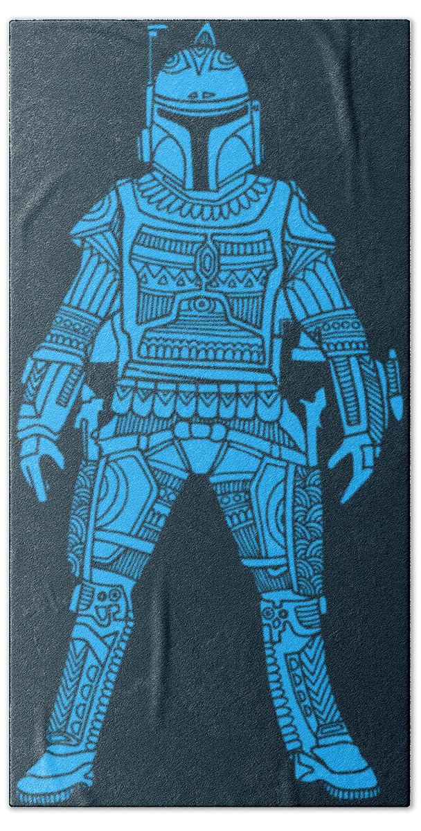 Boba Hand Towel featuring the mixed media Boba Fett - Star Wars Art, Blue by Studio Grafiikka