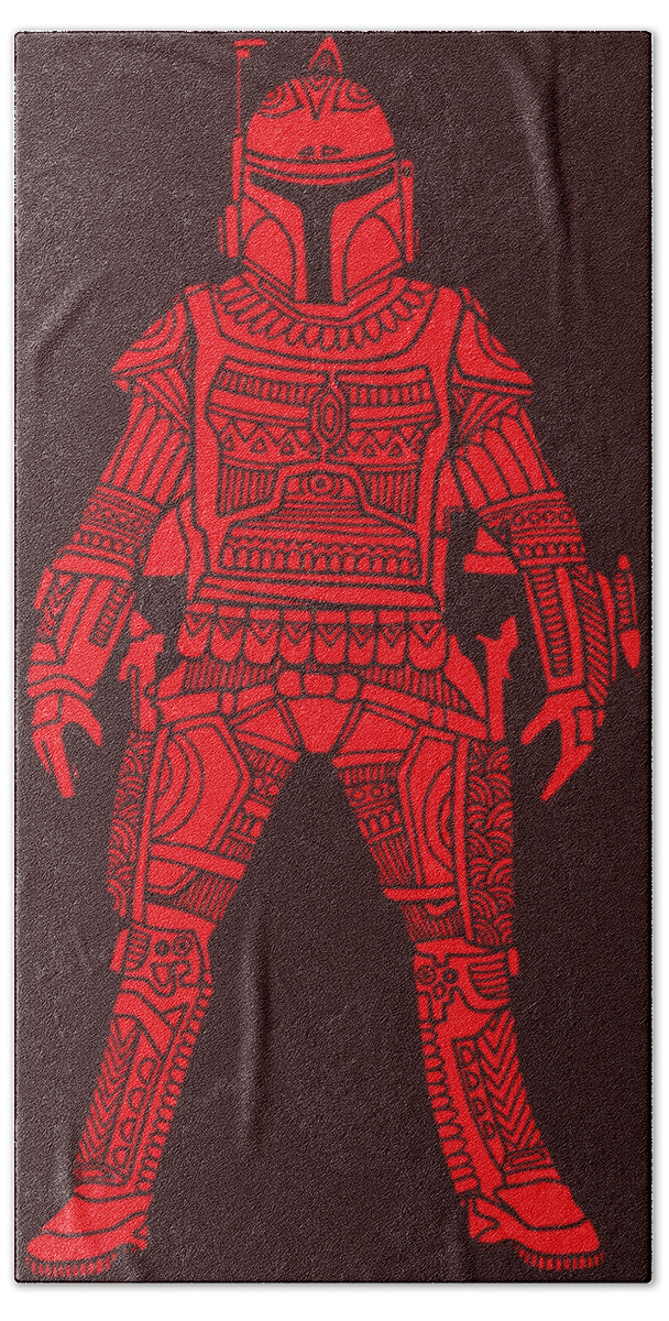 Boba Hand Towel featuring the mixed media Boba Fett - Star Wars Art, Red by Studio Grafiikka