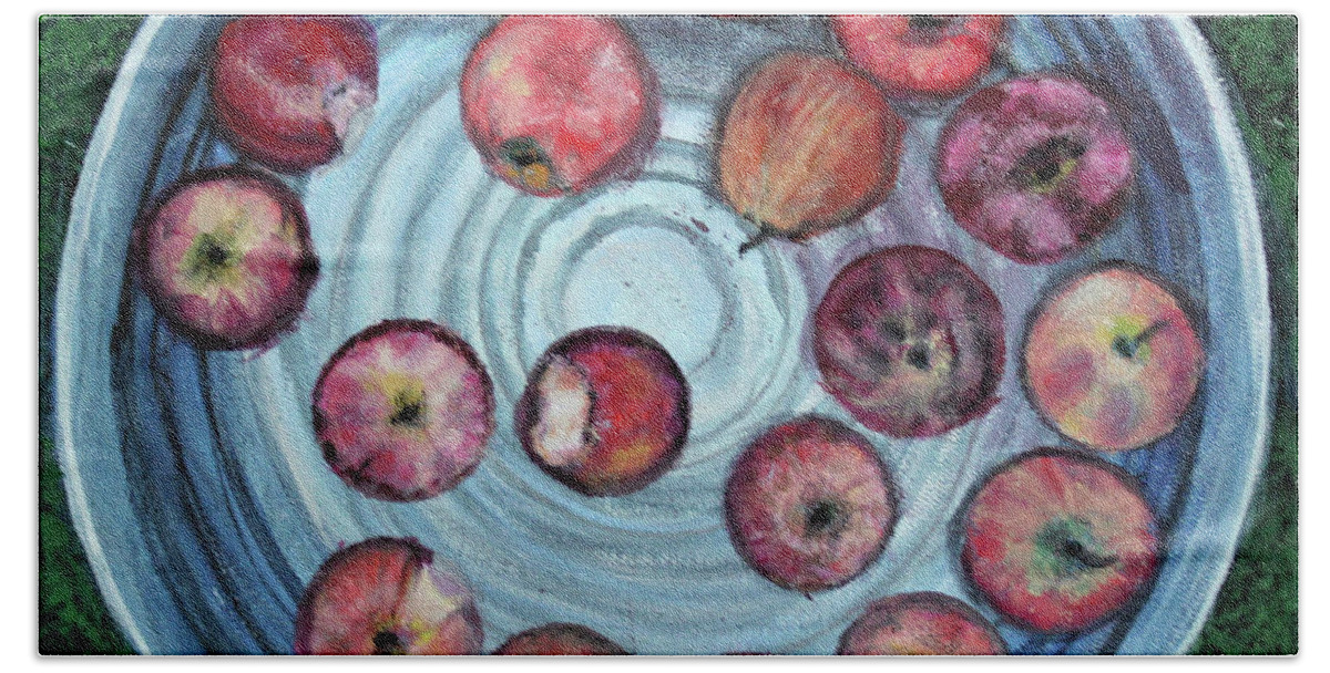 Still Life Bath Towel featuring the painting Bobbing for Apples by Lyric Lucas