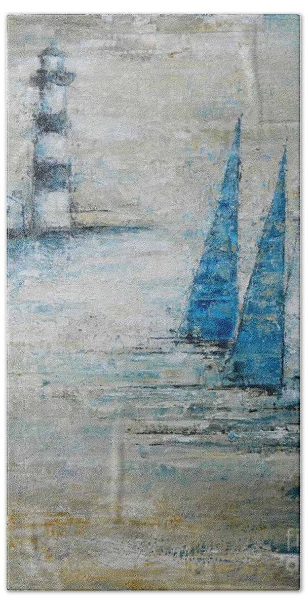 Lighthouse Hand Towel featuring the painting Bodie Island Sail by Dan Campbell