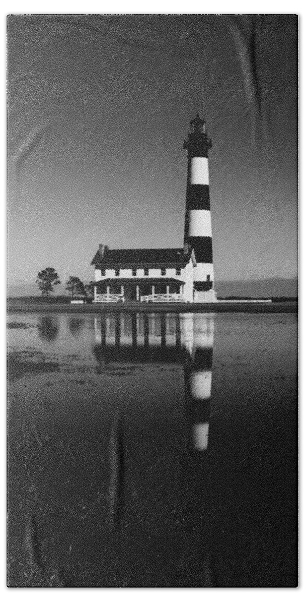 Lighthouse Bath Towel featuring the photograph Bodie Lighthouse black and white by C Renee Martin