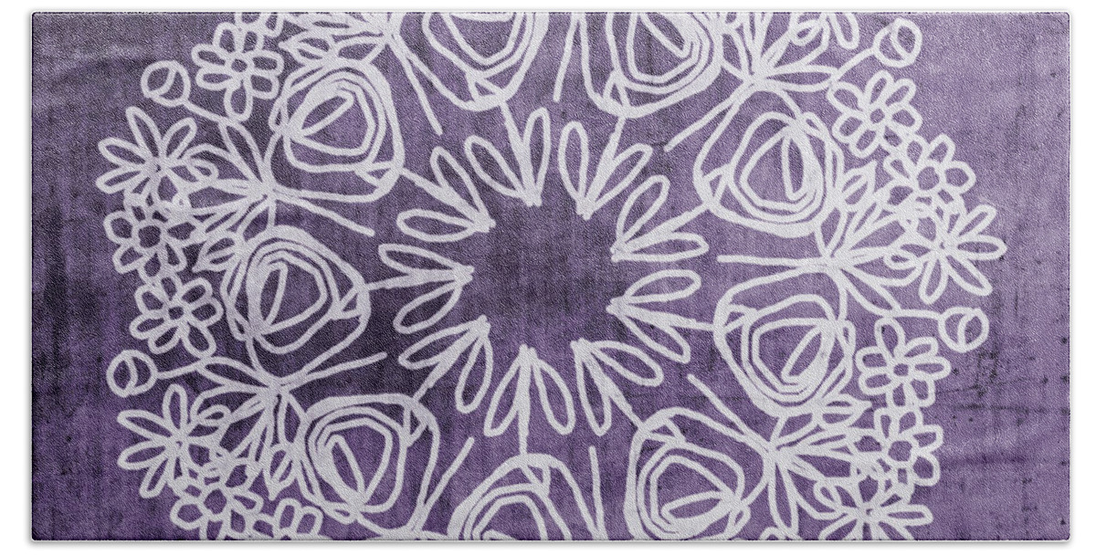Boho Bath Towel featuring the mixed media Boho Floral Mandala 2- Art by Linda Woods by Linda Woods