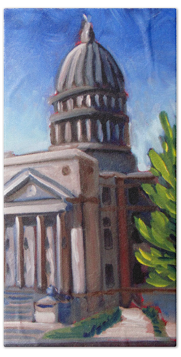 Boise Bath Towel featuring the painting Boise Capitol Building 01 by Kevin Hughes