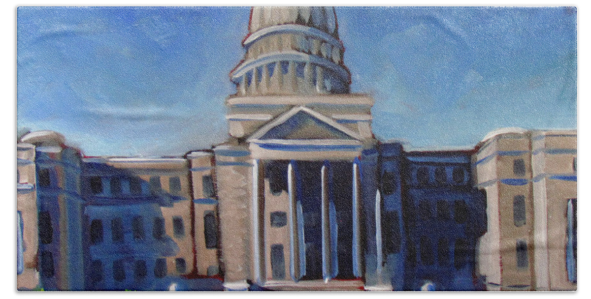 Idaho Bath Towel featuring the painting Boise Capitol Building 02 by Kevin Hughes