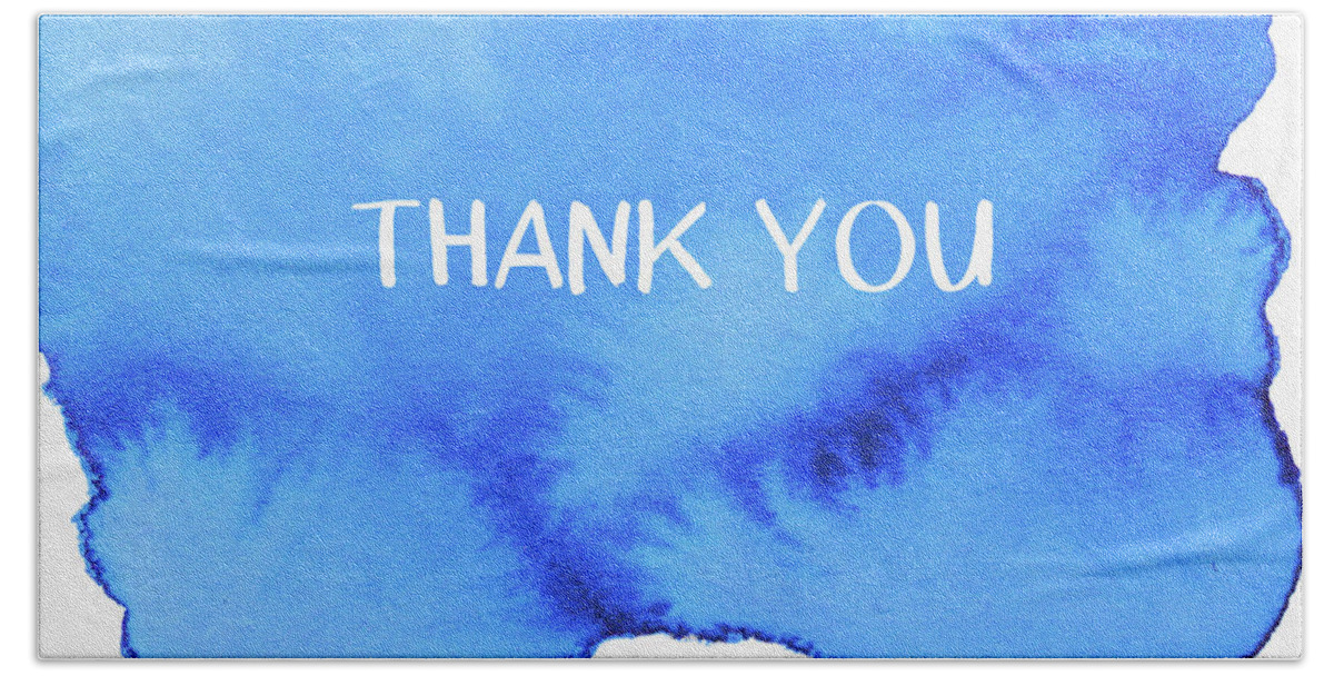Blue Hand Towel featuring the painting Bold Blue and White Watercolor Thank You- Art by Linda Woods by Linda Woods