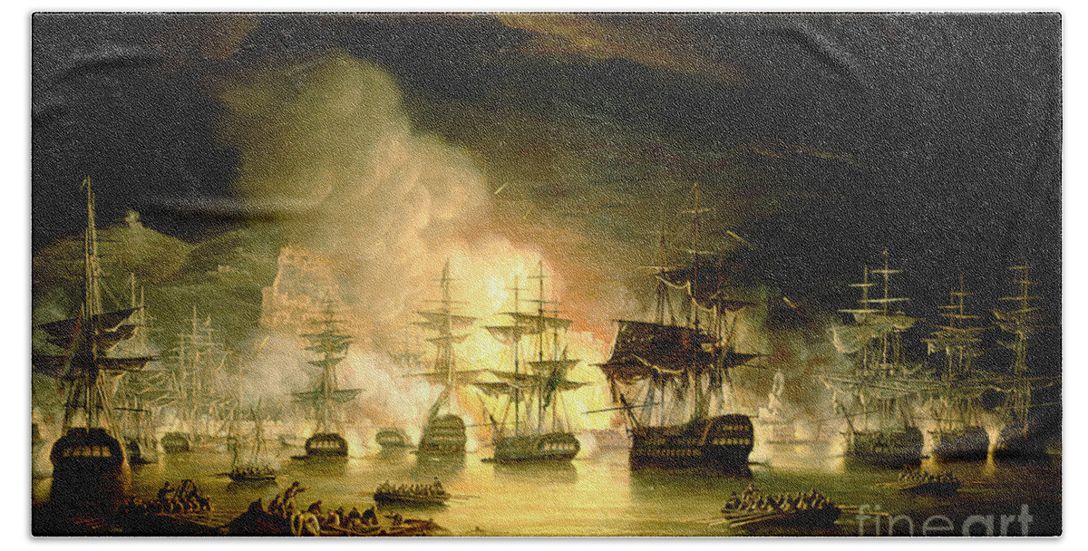 Bombardment Of Algiers Hand Towel featuring the painting Bombardment of Algiers by Thomas Luny