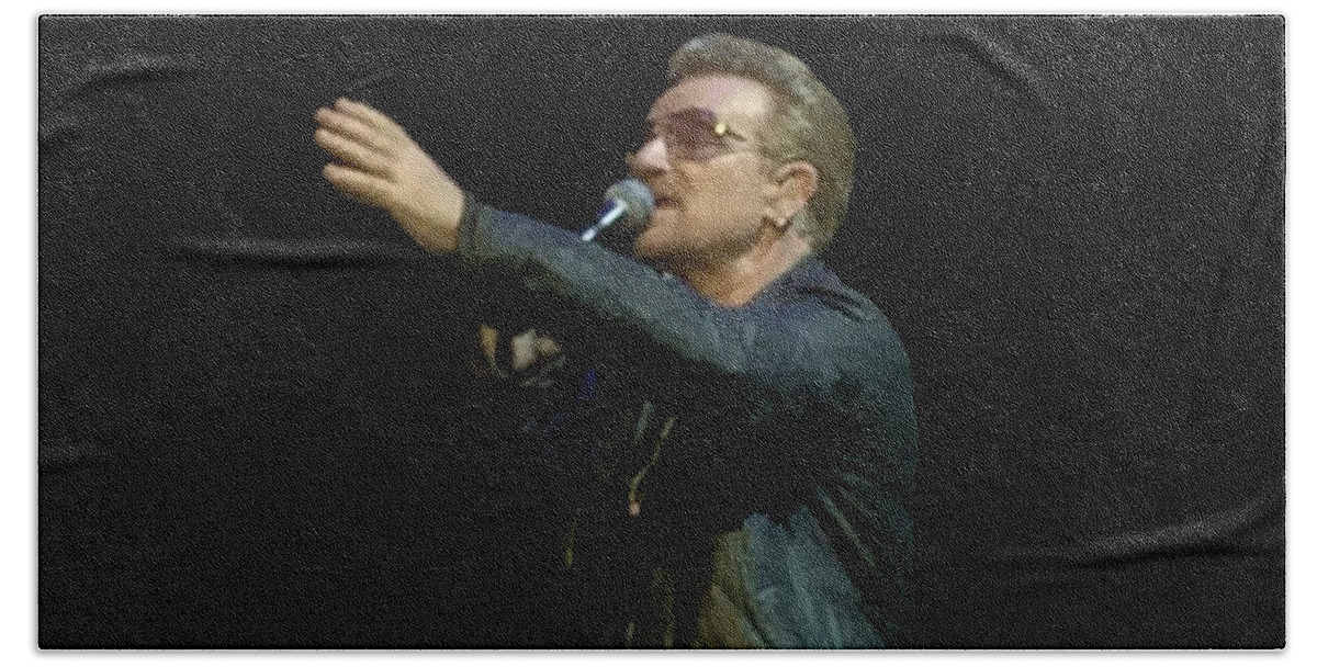 Bono Bath Towel featuring the photograph Bono - U2 by Doc Braham