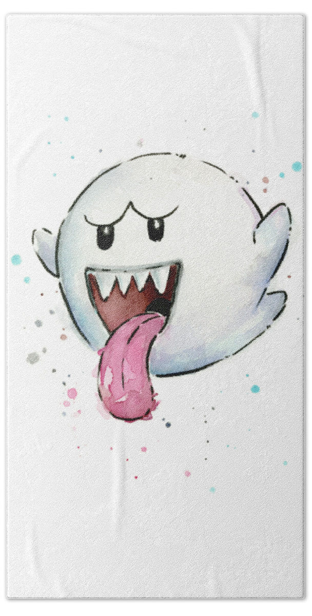 Watercolor Bath Sheet featuring the painting Boo Ghost Watercolor by Olga Shvartsur