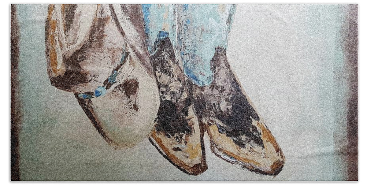 Cowboy Bath Towel featuring the painting Boots by Sunel De Lange