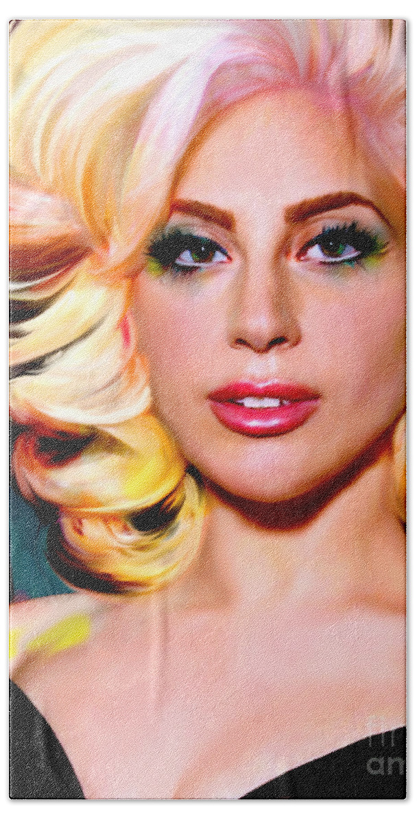 Lady Gaga Hand Towel featuring the digital art Born This Way, Lady Gaga by Jaimy Mokos