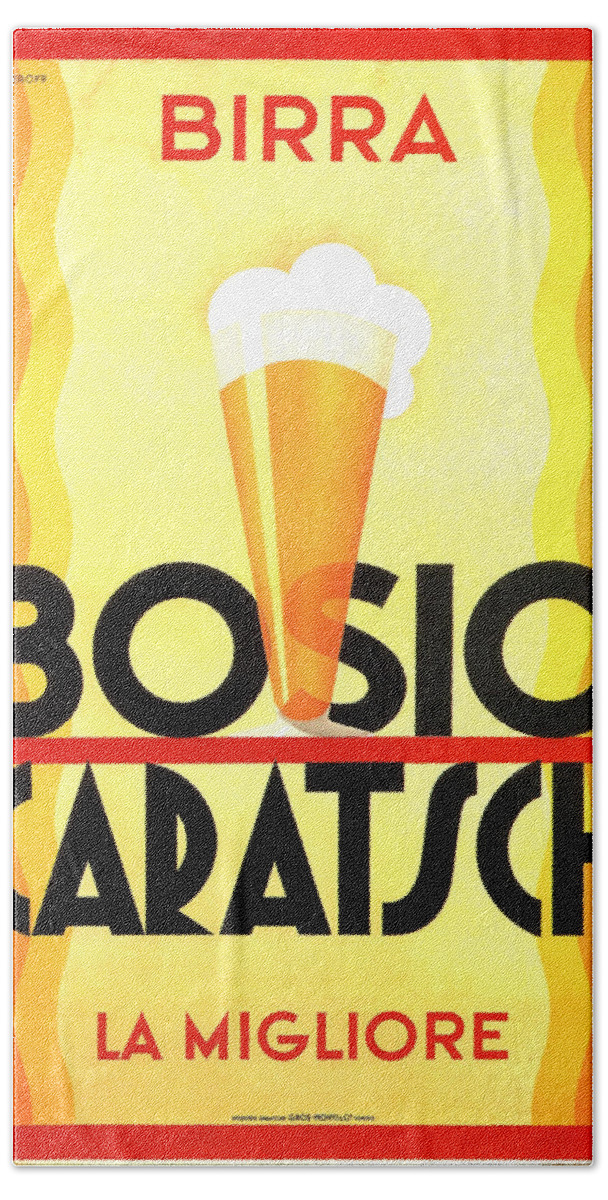 Vintage Hand Towel featuring the mixed media Bosio Caratsch - Vintage Beer Advertising Poster by Studio Grafiikka