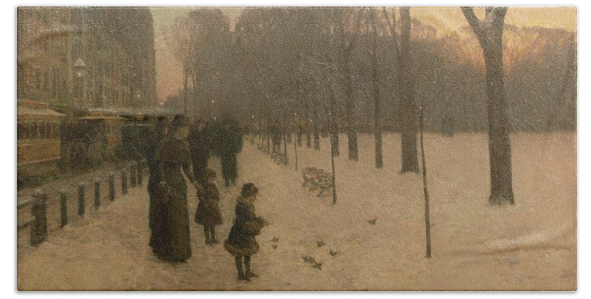 At Dusk (boston Common At Twilight) 1885�86 Childe Hassam (american Hand Towel featuring the painting Boston Common at Twilight by Childe Hassam