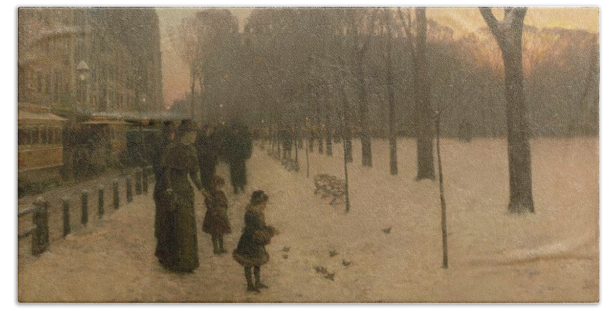 At Dusk (boston Common At Twilight) 1885�86 Childe Hassam (american Bath Towel featuring the painting Boston Common at Twilight by Childe Hassam
