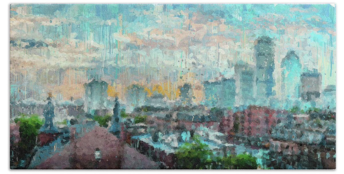 Boston Hand Towel featuring the painting Boston, Panorama - 06 by AM FineArtPrints