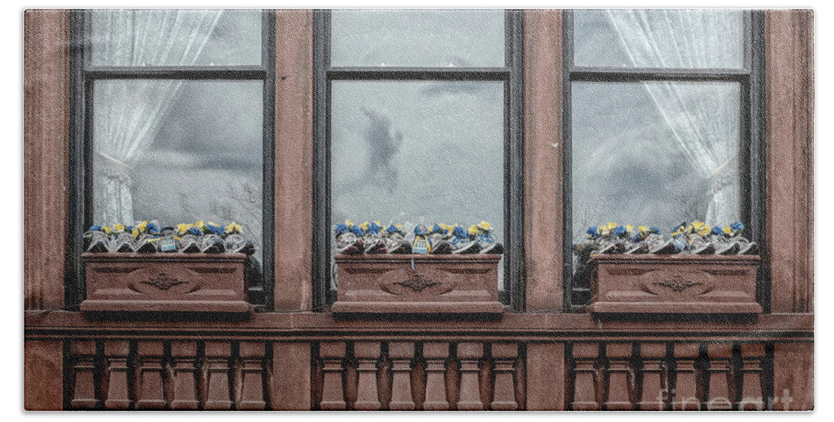 April Bath Towel featuring the photograph Boston Strong Window Boxes by Edward Fielding