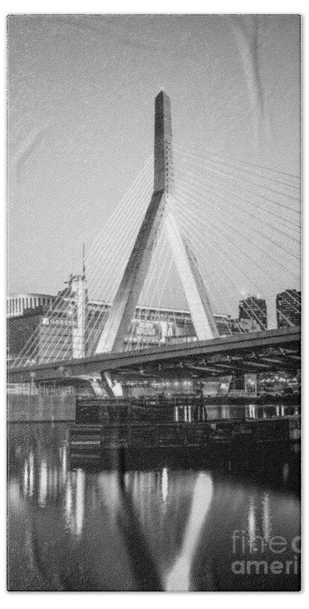 America Hand Towel featuring the photograph Boston Zakim Bridge Black and White Photo by Paul Velgos