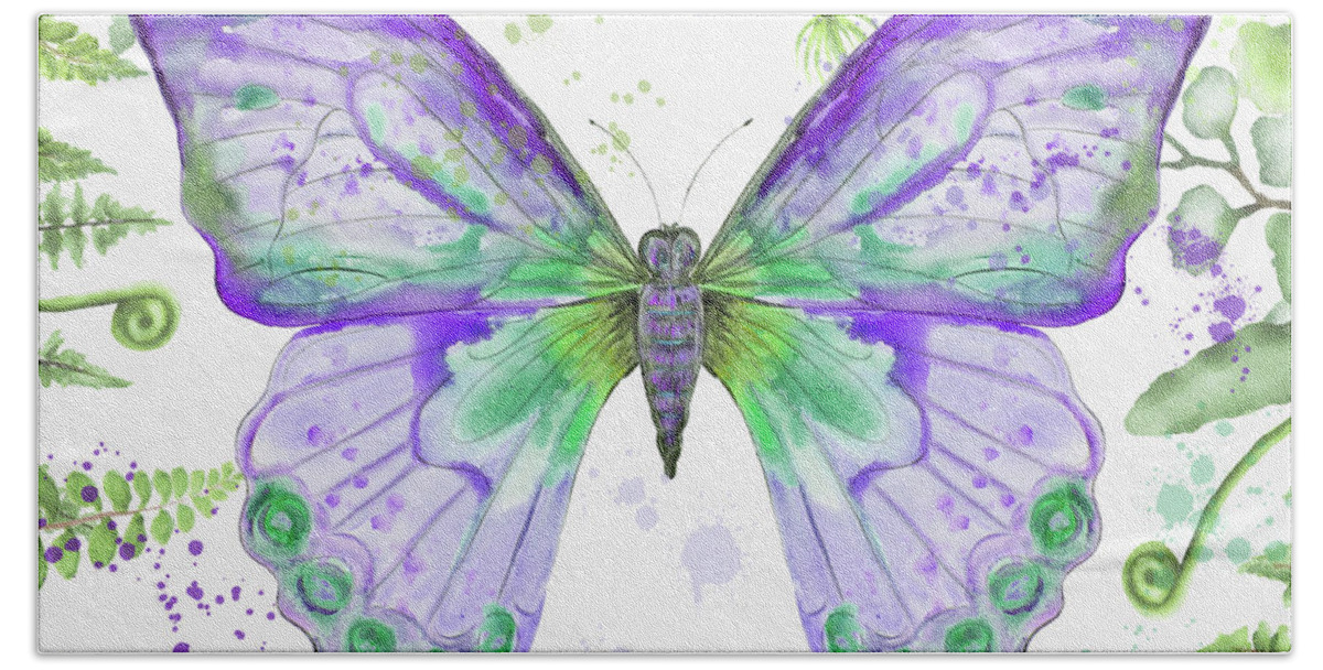 Butterfly Bath Towel featuring the painting Botanical Butterfly Beauty 4 by Jean Plout